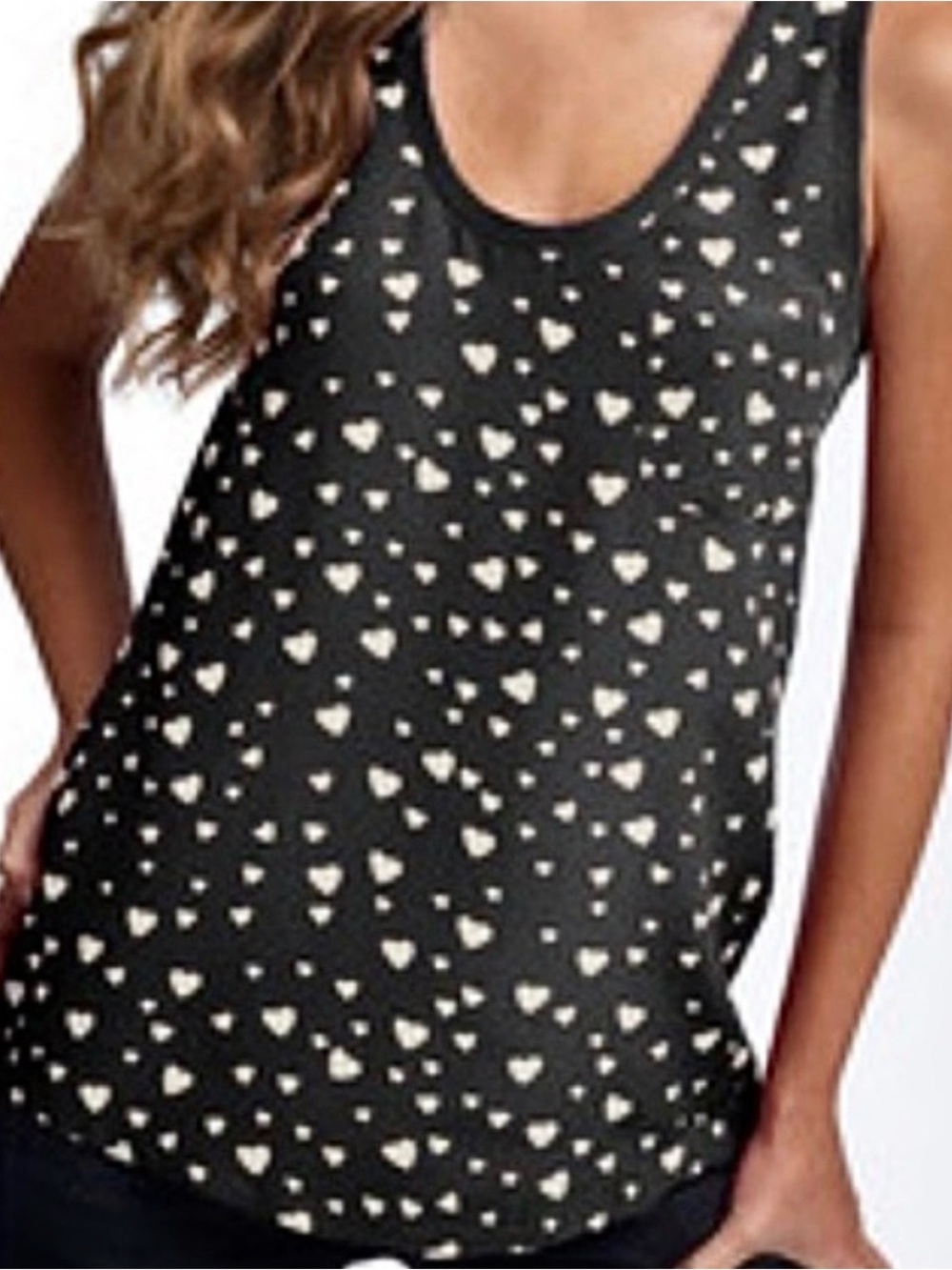 Joie “Alicia” Black Tank Top with White Heart Print